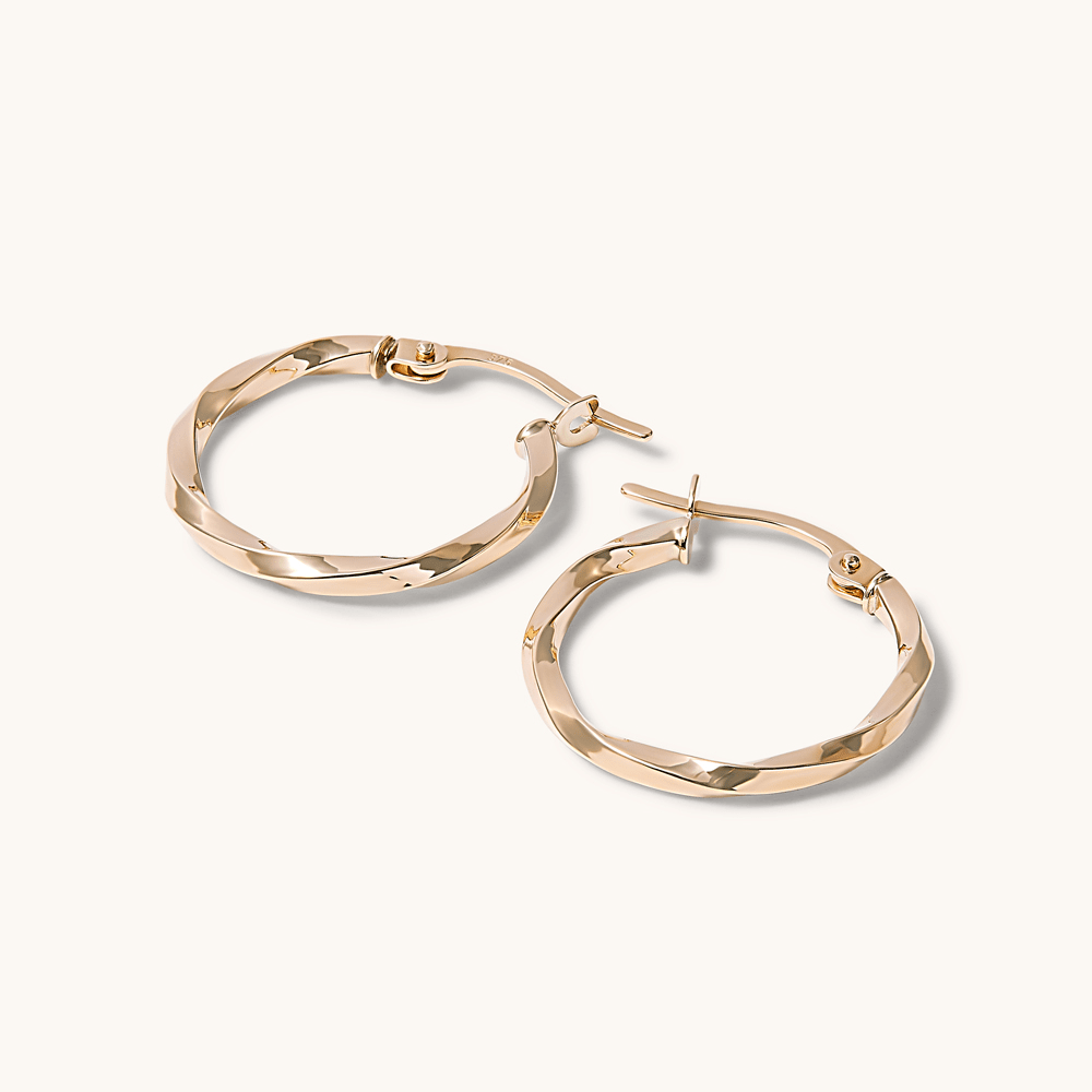 15mm Round Twist Hoop Earrings in 9kt Yellow Gold Earrings Bevilles 