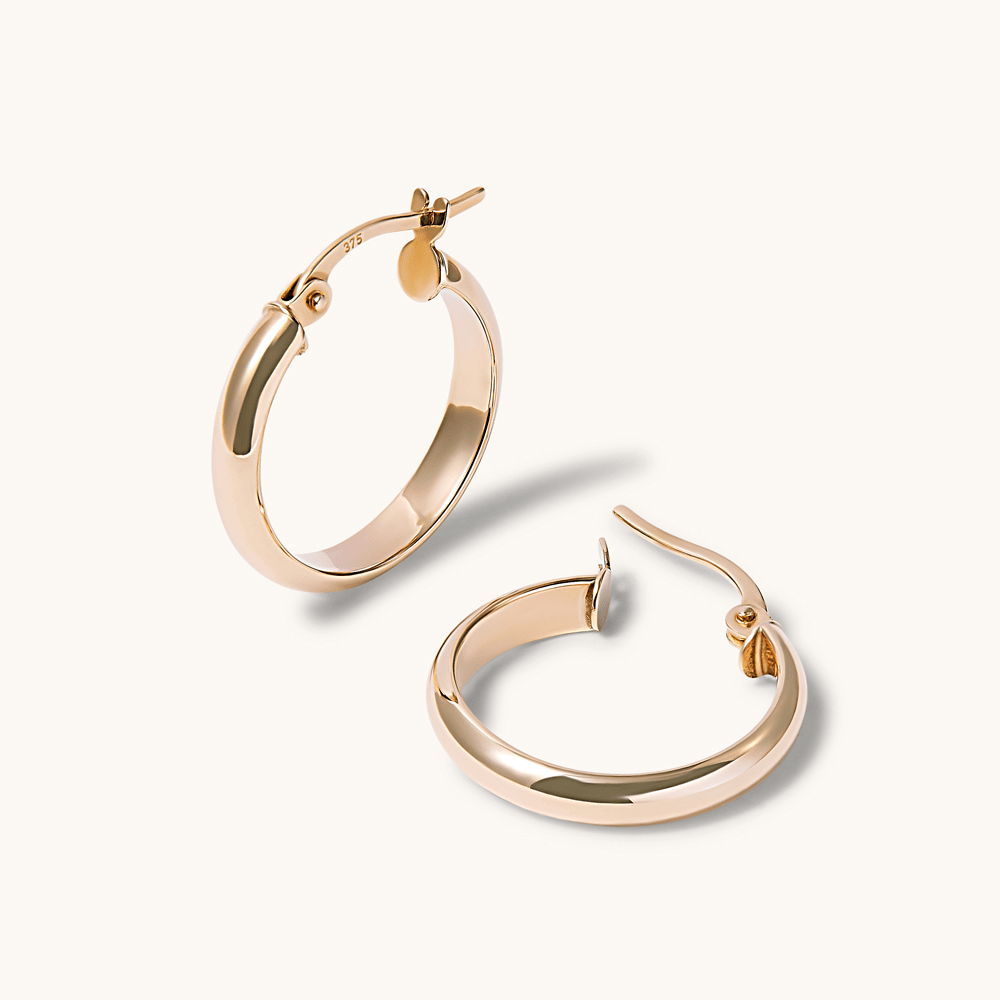 15mm Half Round Hoop Earrings in 9kt Yellow Gold Earrings Bevilles 