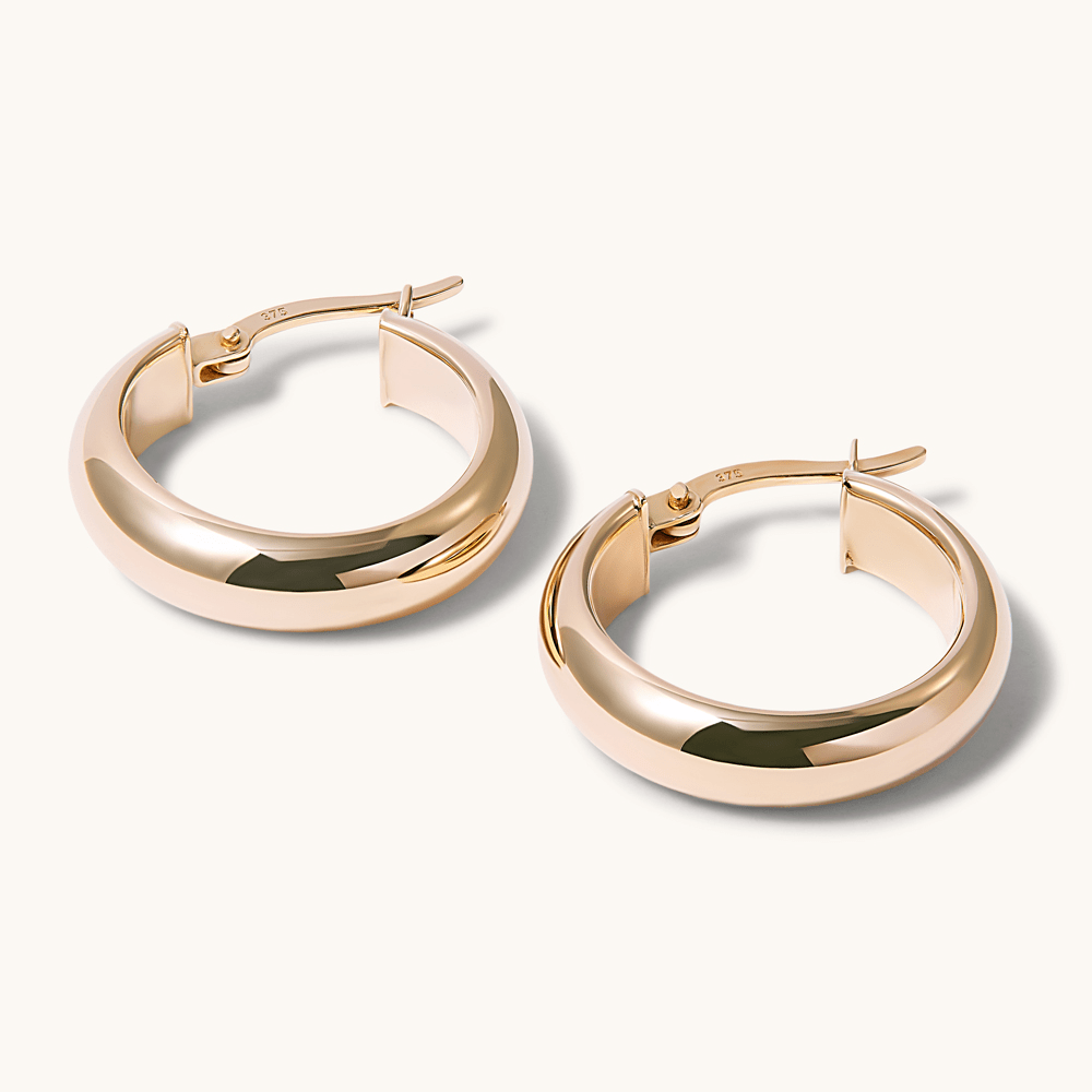 15mm Thick Half Round Hoop Earrings in 9kt Yellow Gold Earrings Bevilles 