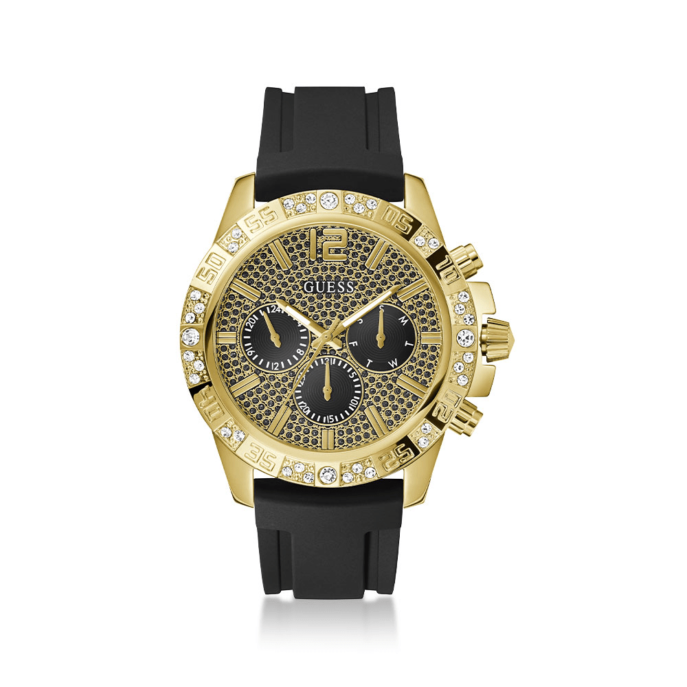 GUESS Men's Black Gold Tone Multi-function Watch GW0909G2