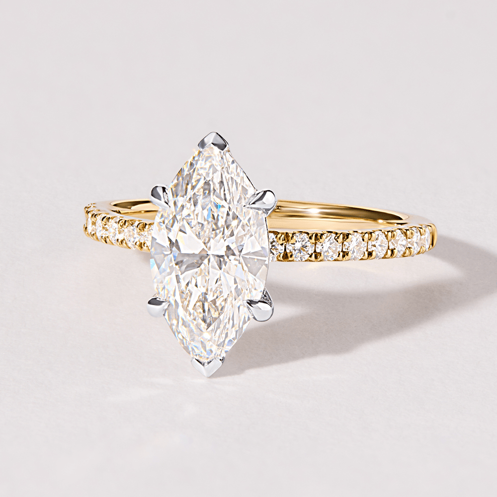 Marquise Solitaire Shoulder Ring with 2.25tw of Laboratory-Grown Diamonds in 18kt Yellow and White Gold Rings Bevilles 