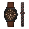 Fossil Machine Chronograph Brown Leather Watch and Bracelet Set FS6102SET Watches Fossil 