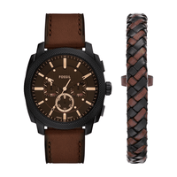 Fossil Machine Chronograph Brown Leather Watch and Bracelet Set FS6102SET Watches Fossil 