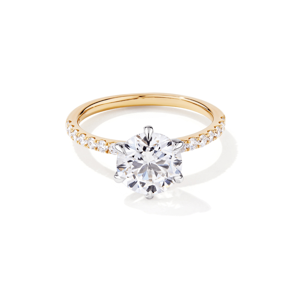 Round Brilliant Solitaire Shoulder Ring with 2.25tw of Laboratory-Grown Diamonds in 18kt Yellow and White Gold Rings Bevilles 