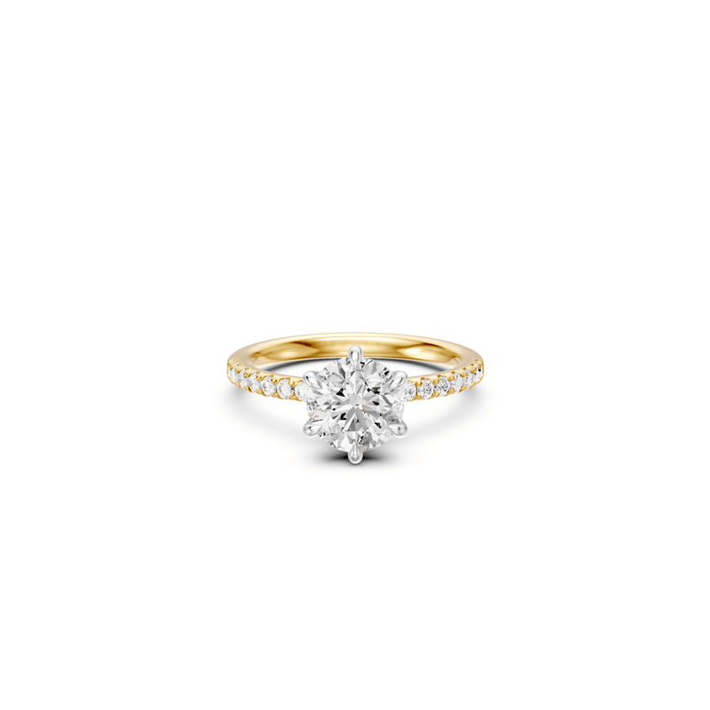Round Brilliant Solitaire Shoulder Ring with 2.25tw of Laboratory-Grown Diamonds in 18kt Yellow and White Gold Rings Bevilles 