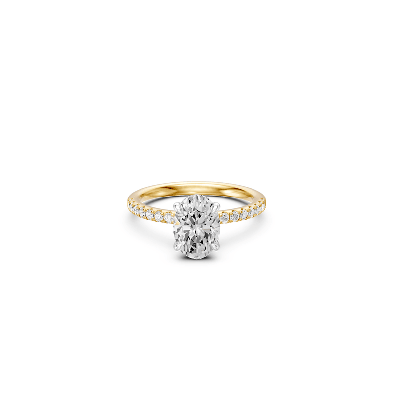 Oval Solitaire Shoulder Ring with 2.25tw of Laboratory-Grown Diamonds in 18kt Yellow and White Gold Rings Bevilles 