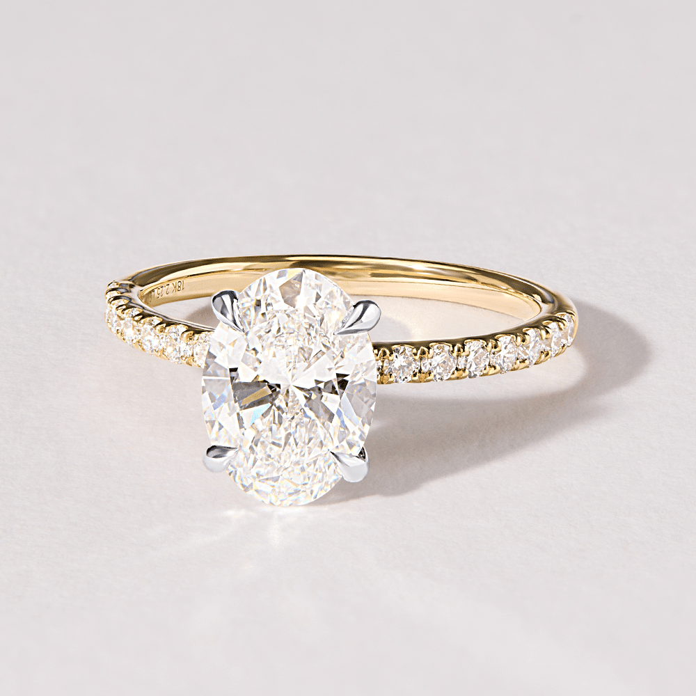 Oval Solitaire Shoulder Ring with 2.25tw of Laboratory-Grown Diamonds in 18kt Yellow and White Gold Rings Bevilles 