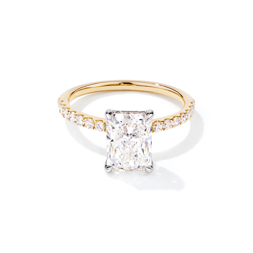 Radiant Solitaire Shoulder Ring with 2.25tw of Laboratory-Grown Diamonds in 18kt Yellow and White Gold Rings Bevilles 