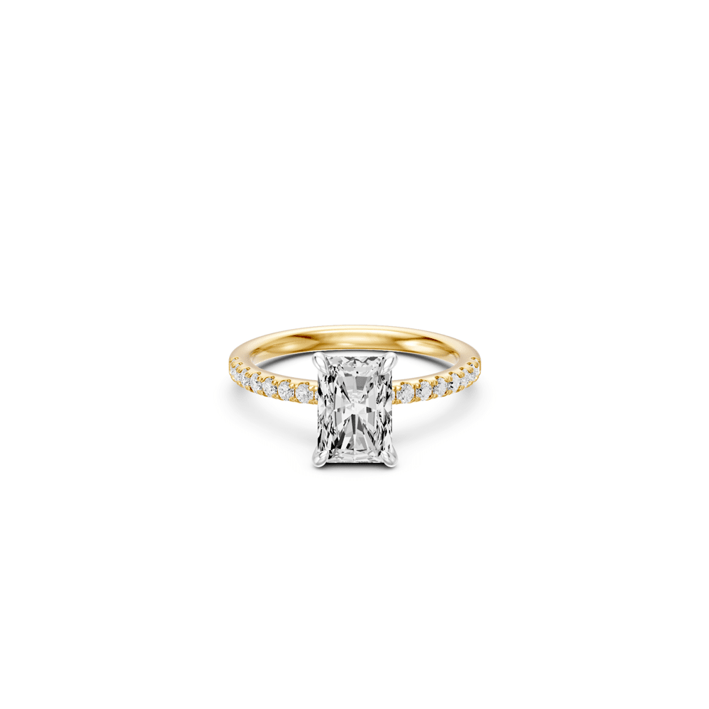 Radiant Solitaire Shoulder Ring with 2.25tw of Laboratory-Grown Diamonds in 18kt Yellow and White Gold Rings Bevilles 
