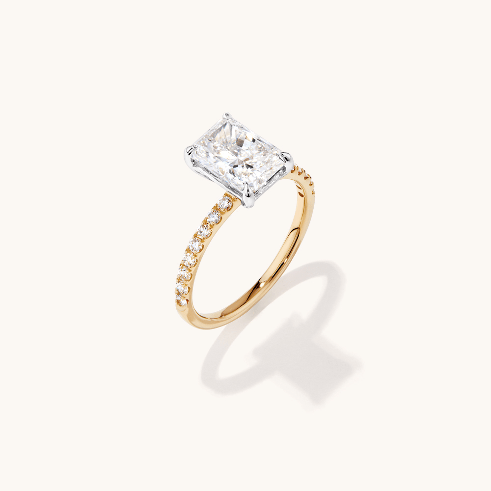 Radiant Solitaire Shoulder Ring with 2.25tw of Laboratory-Grown Diamonds in 18kt Yellow and White Gold Rings Bevilles 