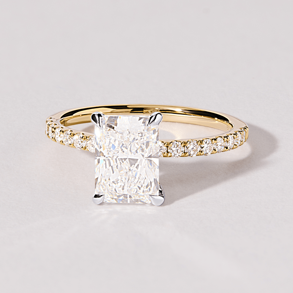 Radiant Solitaire Shoulder Ring with 2.25tw of Laboratory-Grown Diamonds in 18kt Yellow and White Gold Rings Bevilles 