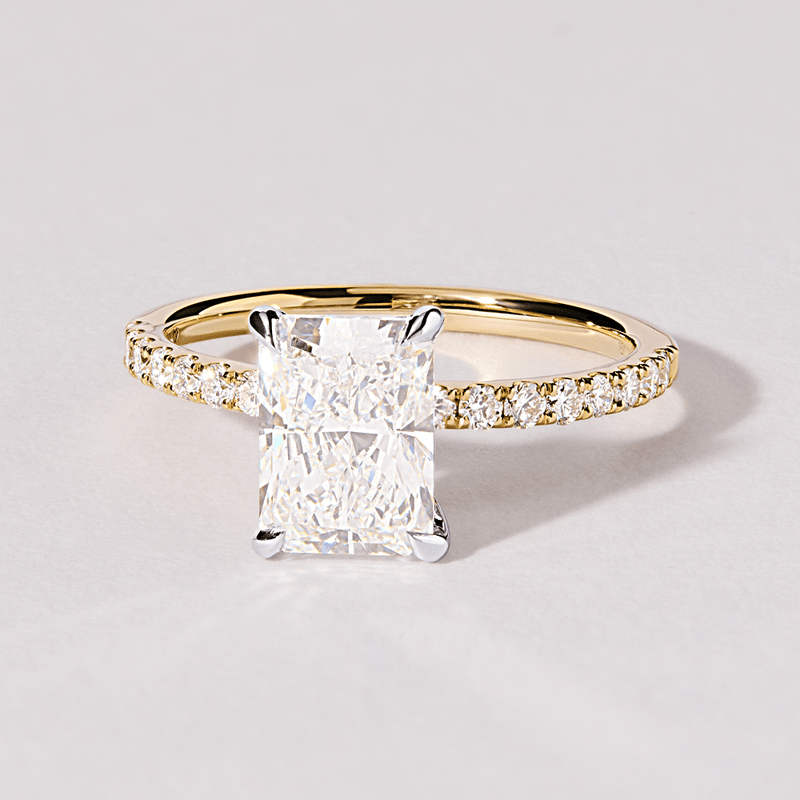 Radiant Solitaire Shoulder Ring with 2.25tw of Laboratory-Grown Diamonds in 18kt Yellow and White Gold Rings Bevilles 