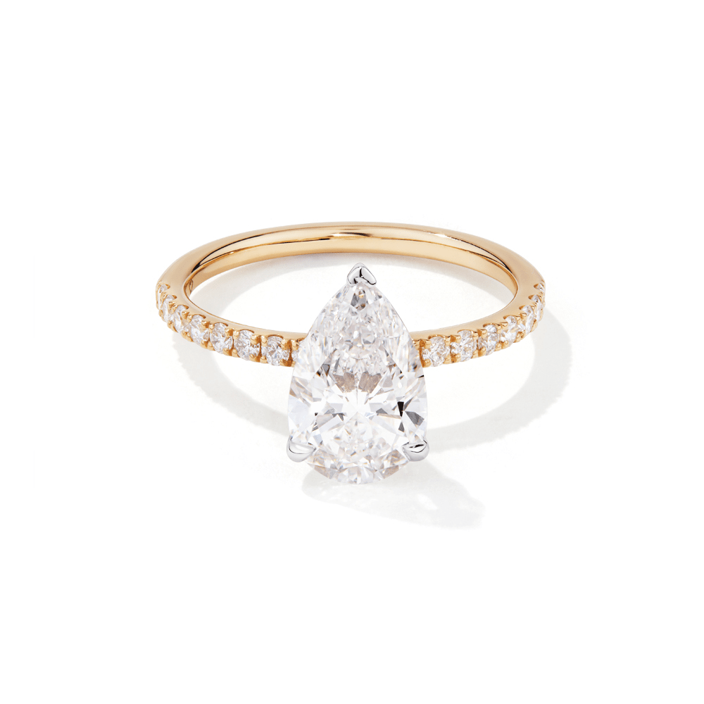 Pear Solitaire Shoulder Ring with 2.25tw of Laboratory-Grown Diamonds in 18kt Yellow and White Gold Rings Bevilles 