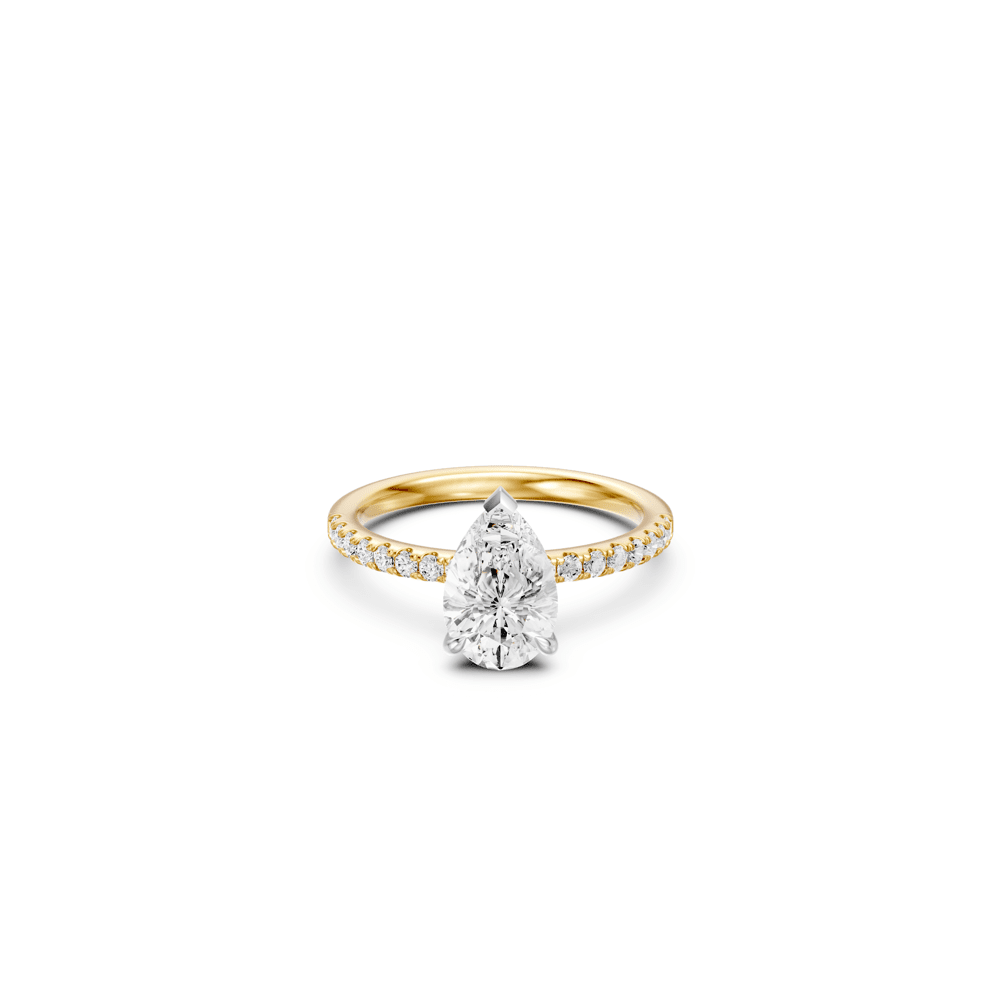 Pear Solitaire Shoulder Ring with 2.25tw of Laboratory-Grown Diamonds in 18kt Yellow and White Gold Rings Bevilles 