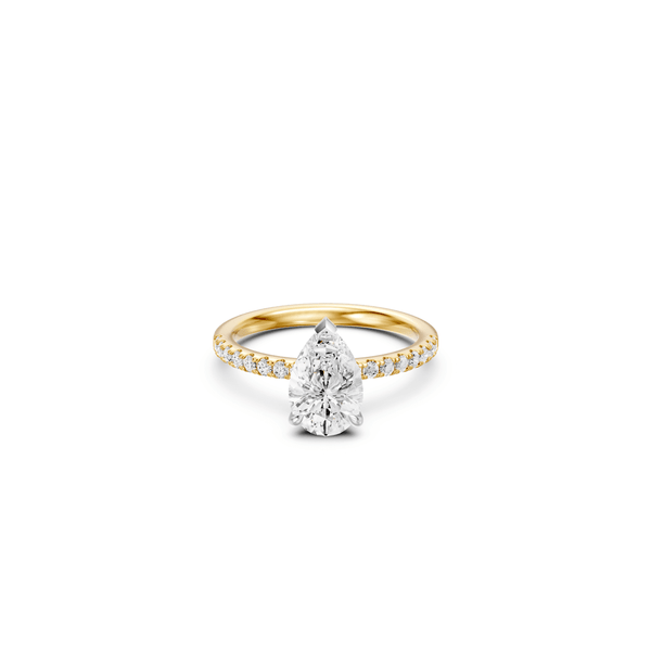 Pear Solitaire Shoulder Ring with 2.25tw of Laboratory-Grown Diamonds in 18kt Yellow and White Gold Rings Bevilles 
