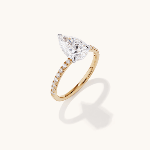 Pear Solitaire Shoulder Ring with 2.25tw of Laboratory-Grown Diamonds in 18kt Yellow and White Gold Rings Bevilles 