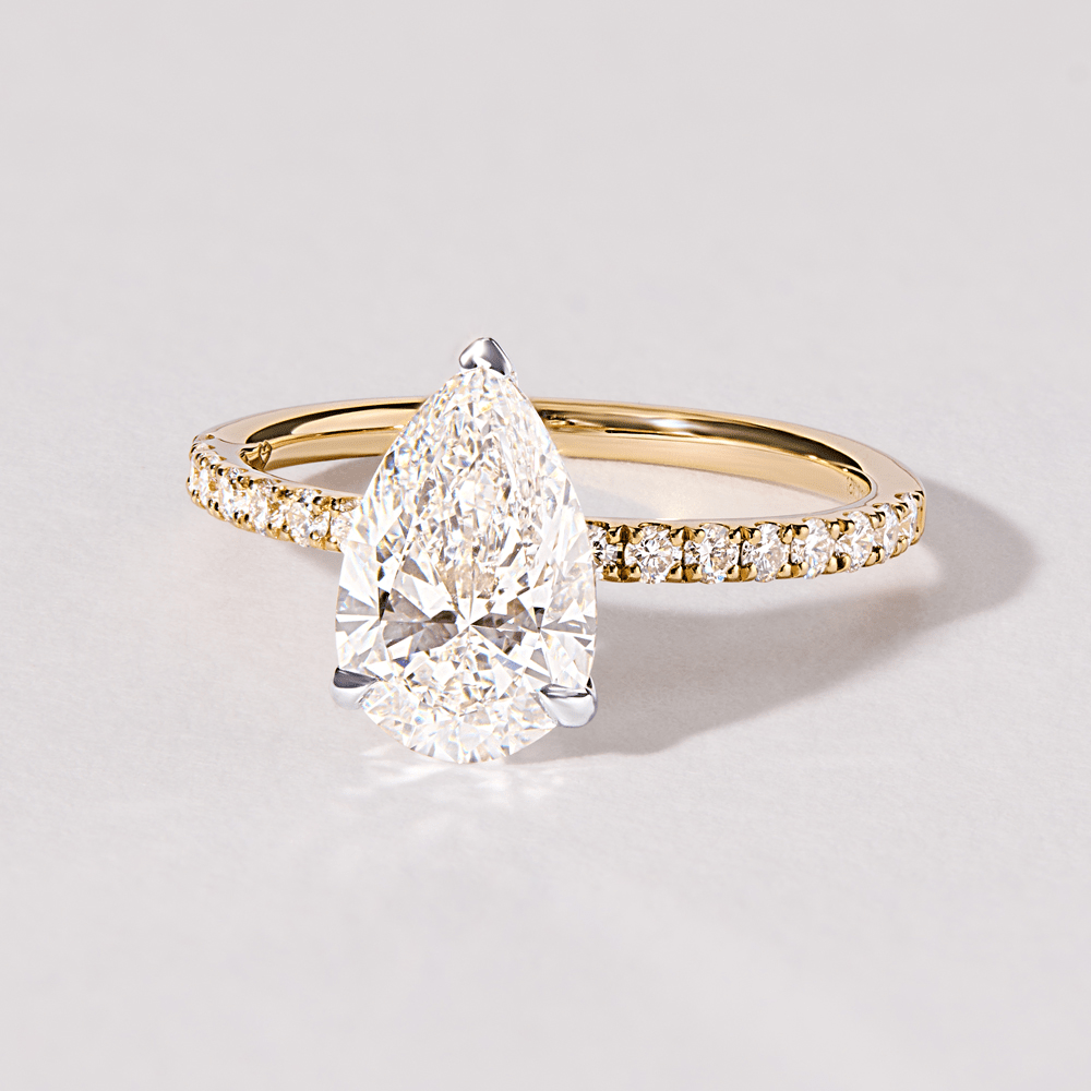 Pear Solitaire Shoulder Ring with 2.25tw of Laboratory-Grown Diamonds in 18kt Yellow and White Gold Rings Bevilles 