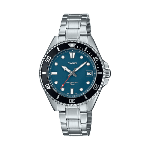 Casio Silver and Blue Analogue Watch MDV10D-2A1 Watches Casio 