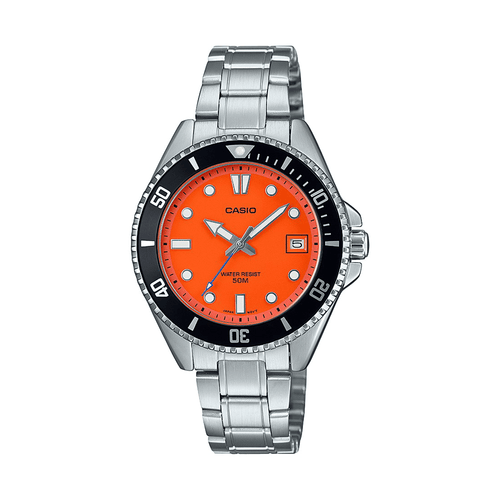 Casio Silver and Orange Analogue Watch MDV10D-4A1 Watches Casio 