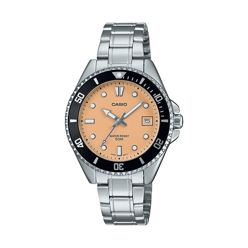 Casio Silver and Orange Analogue Watch MDV10D-4A2 Watches Casio 