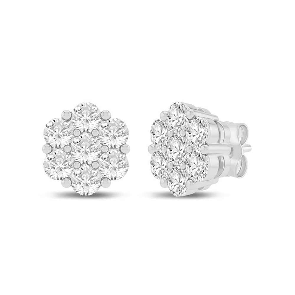 Cluster Stud Earrings with 1.00ct of Laboratory Grown Diamonds in Sterling Silver and Platinum Earrings Bevilles 