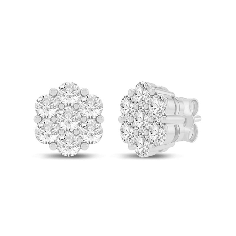 Cluster Stud Earrings with 1.00ct of Laboratory Grown Diamonds in Sterling Silver and Platinum Earrings Bevilles 