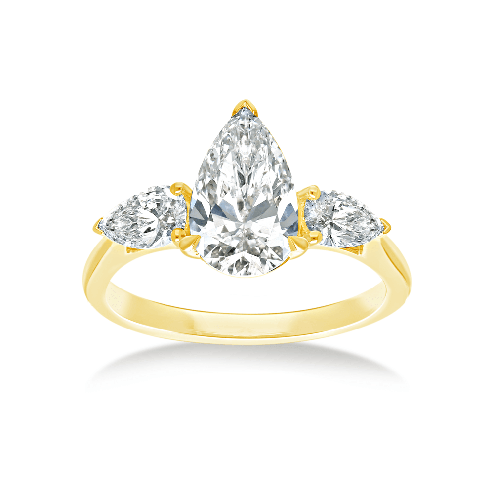 3 Stone Pear Ring with 2.00tw of Laboratory-Grown Diamonds in 9kt Yellow Gold Rings Bevilles 