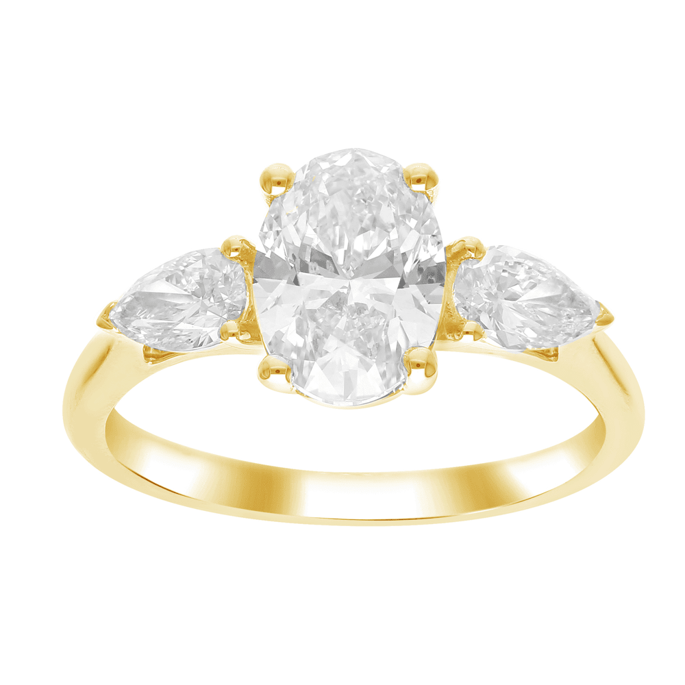 3 Stone Oval and Pear Ring with 2.00tw of Laboratory-Grown Diamonds in 9kt Yellow Gold Rings Bevilles 