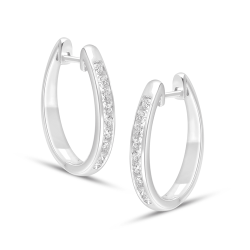 Channel Hoop Earrings with 1/2ct of Laboratory Grown Diamonds in Rhodium Plated Sterling Silver Earrings Bevilles 