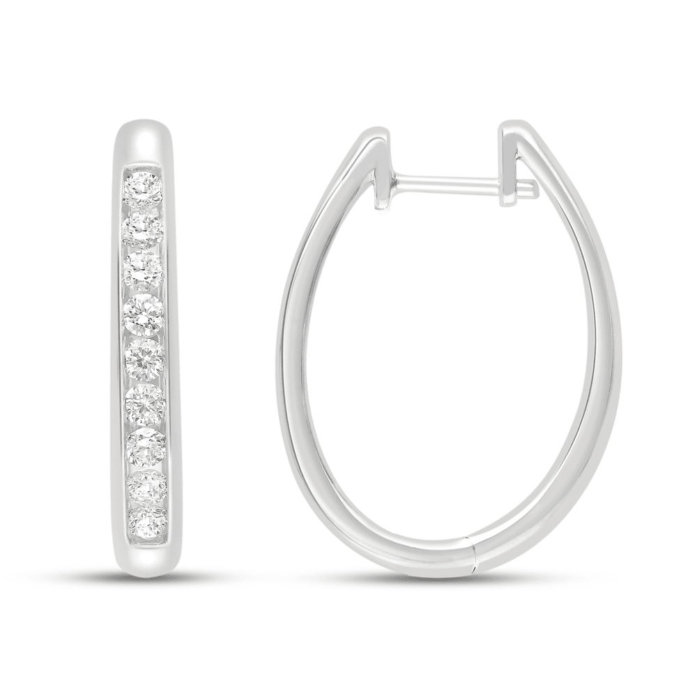 Channel Hoop Earrings with 1/2ct of Laboratory Grown Diamonds in Rhodium Plated Sterling Silver Earrings Bevilles 