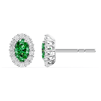 Created Emerald Halo Stud Earrings with 0.14tw of Laboratory-Grown Diamonds in Sterling Silver and Rhodium Earrings Bevilles 
