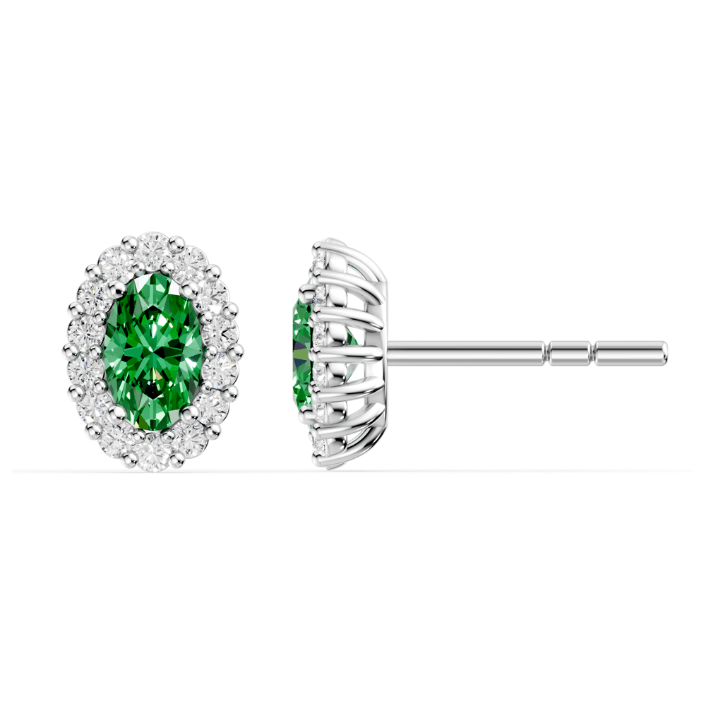Created Emerald Halo Stud Earrings with 0.14tw of Laboratory-Grown Diamonds in Sterling Silver and Rhodium Earrings Bevilles 