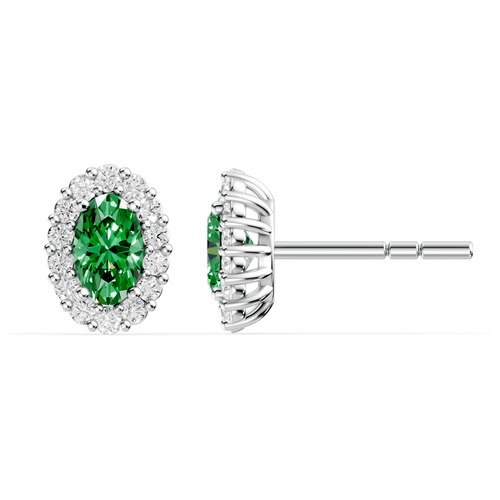 Created Emerald Halo Stud Earrings with 0.14tw of Laboratory-Grown Diamonds in Sterling Silver and Rhodium Earrings Bevilles 