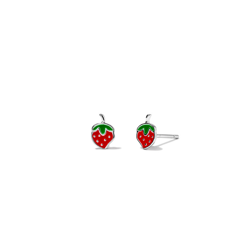 Enamel Strawberry Stud Earrings in Sterling Silver Earrings Bevilles 