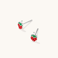 Enamel Strawberry Stud Earrings in Sterling Silver Earrings Bevilles 