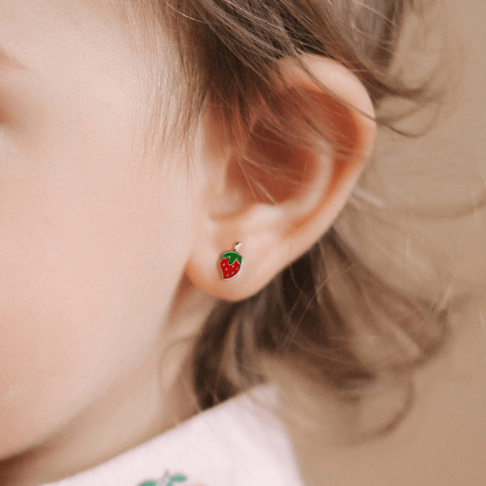 Enamel Strawberry Stud Earrings in Sterling Silver Earrings Bevilles 