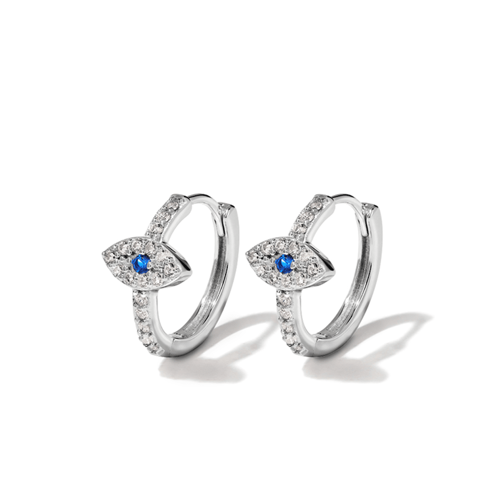 Cubic Zirconia Evil Eye Huggie Earrings in Sterling Silver Earrings Bevilles 