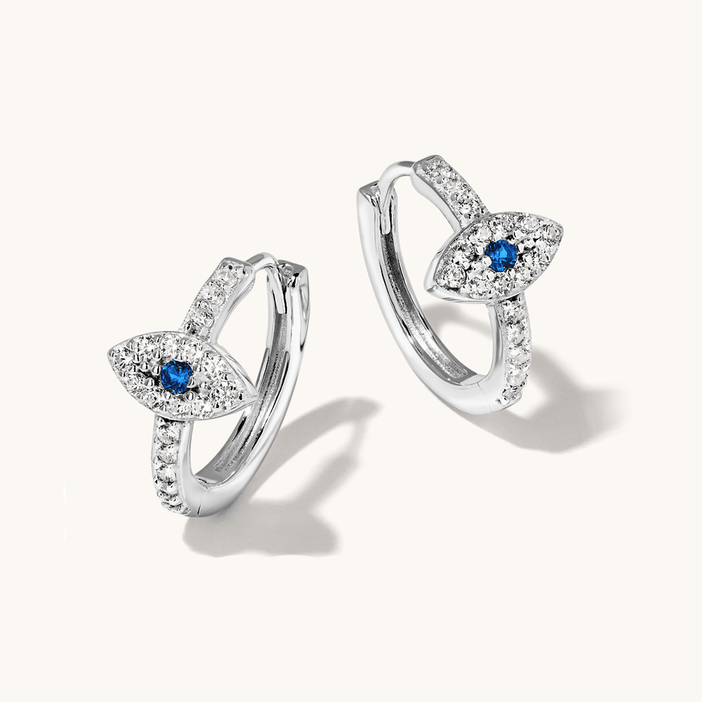 Cubic Zirconia Evil Eye Huggie Earrings in Sterling Silver Earrings Bevilles 