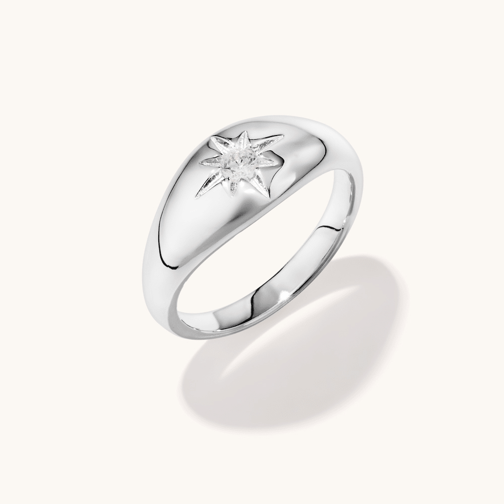 Cubic Zirconia Starburst Dome Ring in Sterling Silver Rings Bevilles 