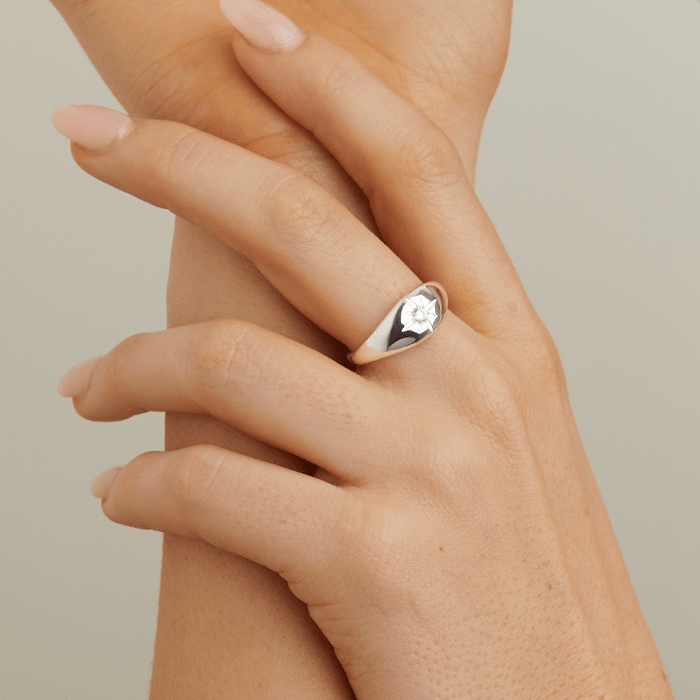 Cubic Zirconia Starburst Dome Ring in Sterling Silver Rings Bevilles 