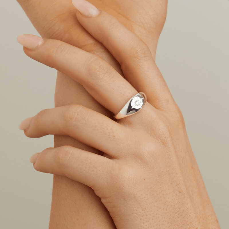 Cubic Zirconia Starburst Dome Ring in Sterling Silver Rings Bevilles 