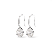 Cubic Zirconia Pear Halo Drop Earrings in Sterling Silver Earrings Bevilles 