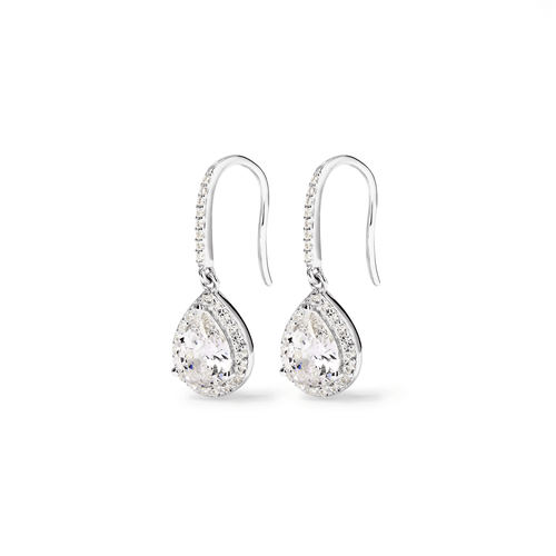 Cubic Zirconia Pear Halo Drop Earrings in Sterling Silver Earrings Bevilles 