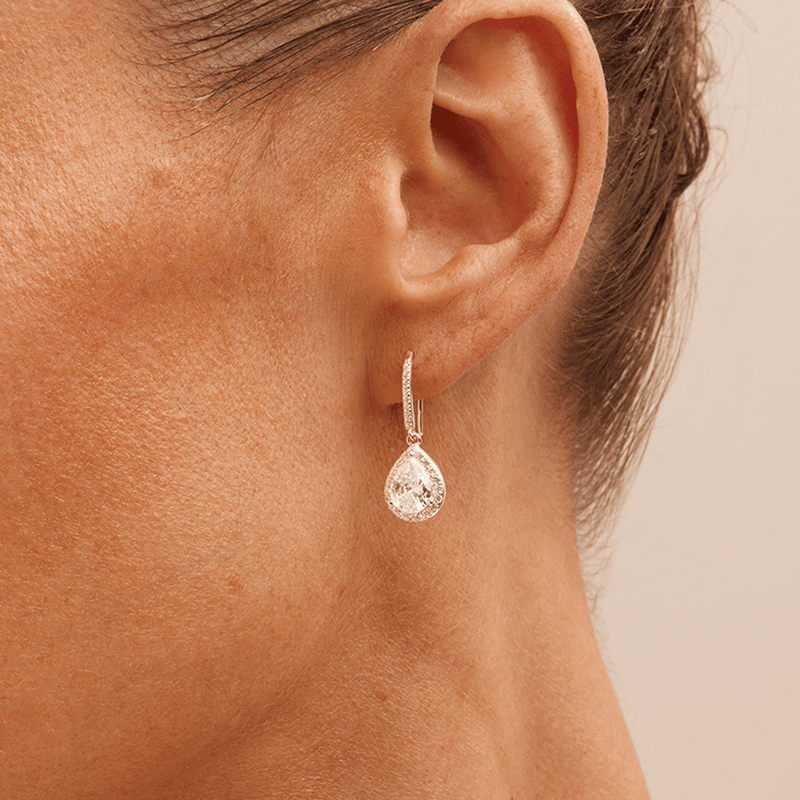 Cubic Zirconia Pear Halo Drop Earrings in Sterling Silver Earrings Bevilles 
