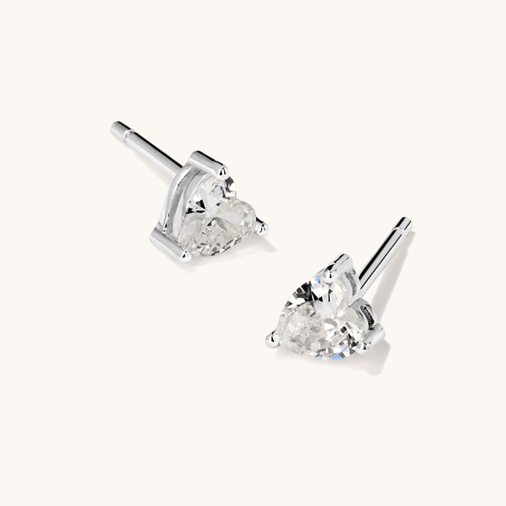 Cubic Zirconia Heart Stud Earrings in Sterling Silver Earrings Bevilles 