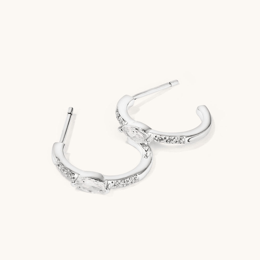 Cubic Zirconia Hoop Stud Earrings in Sterling Silver Earrings Bevilles 