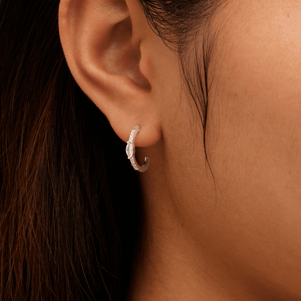 Cubic Zirconia Hoop Stud Earrings in Sterling Silver Earrings Bevilles 