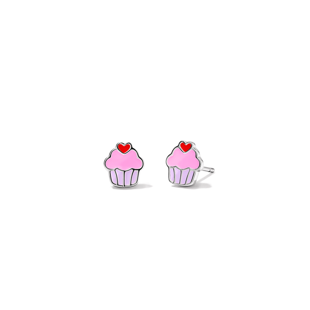 Enamel Cupcake Stud Earrings in Sterling Silver Earrings Bevilles 