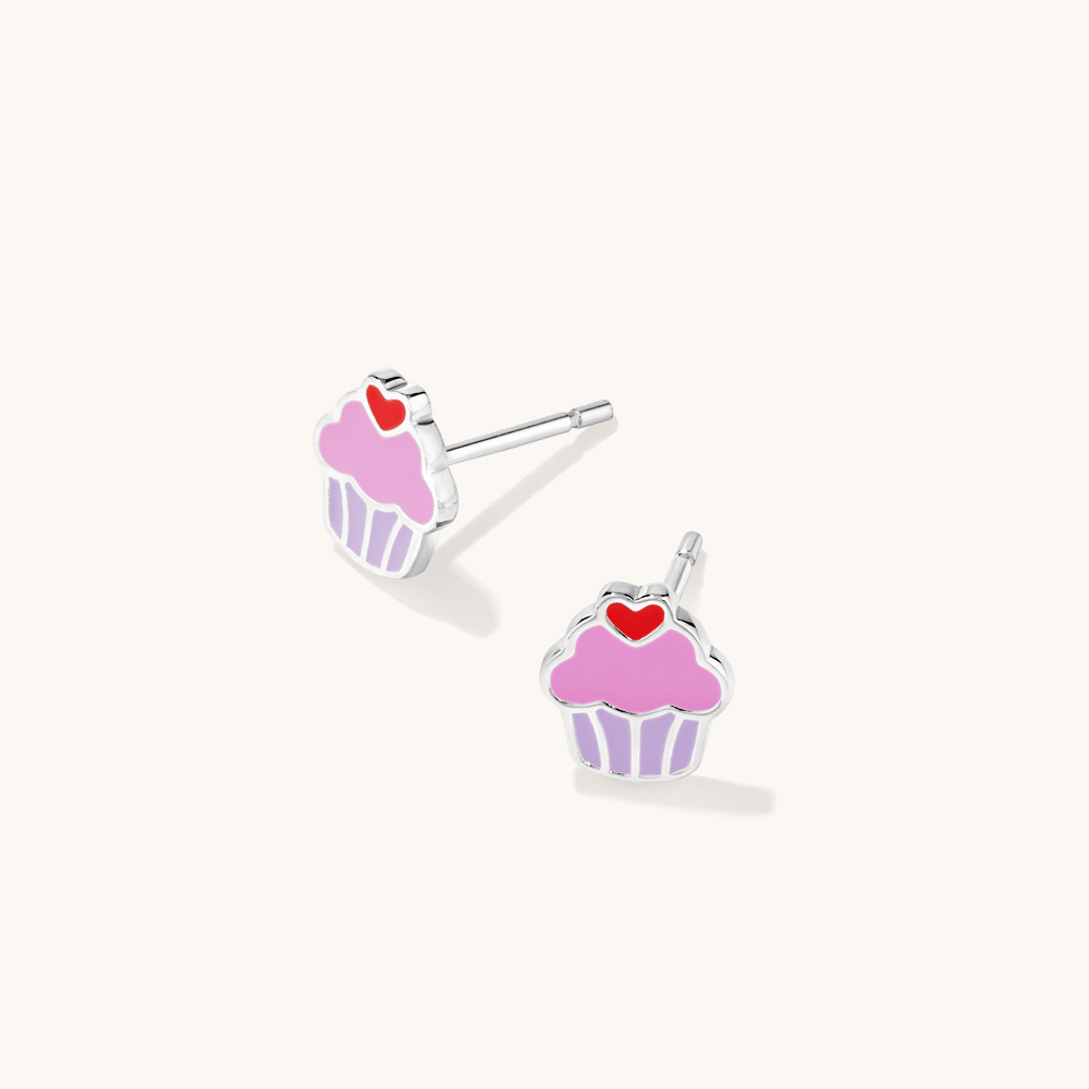 Enamel Cupcake Stud Earrings in Sterling Silver Earrings Bevilles 