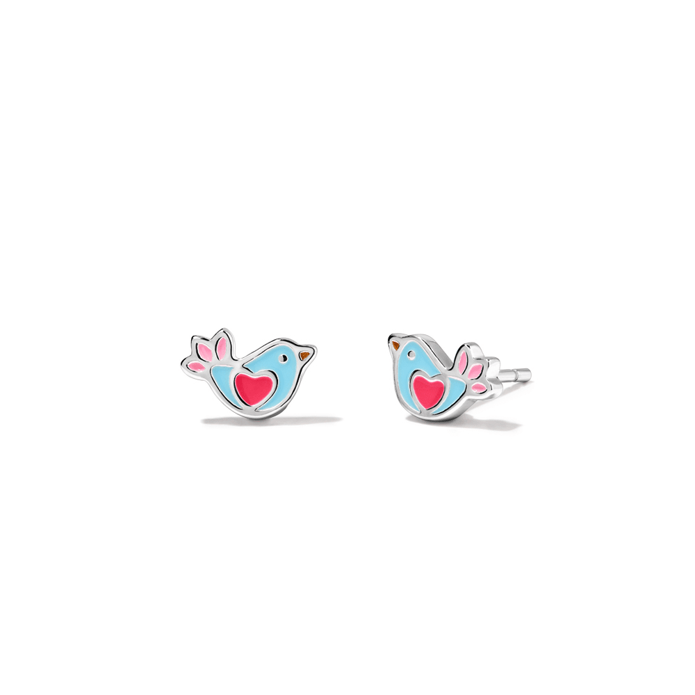 Enamel Bird Stud Earrings in Sterling Silver Earrings Bevilles 